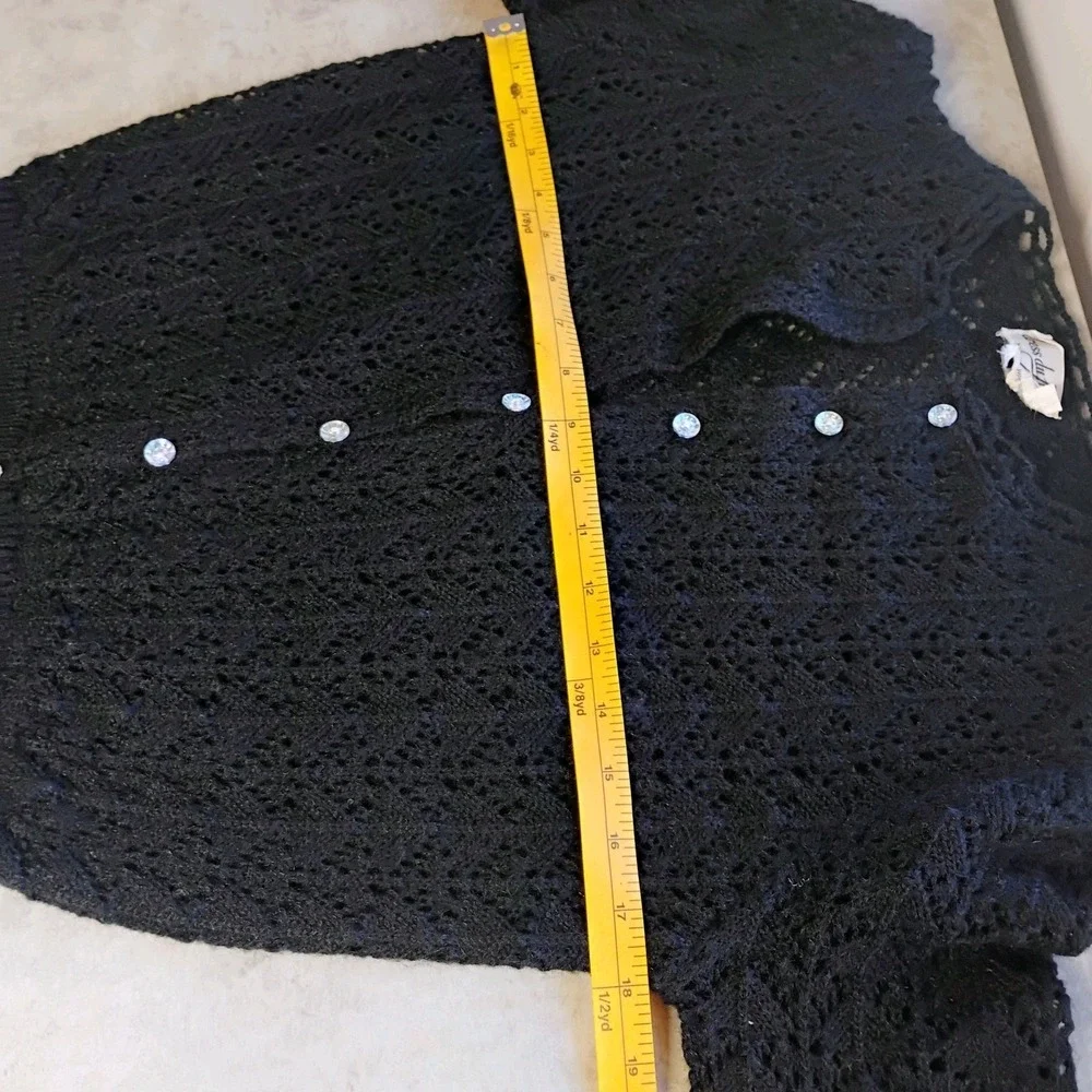 Vtg Dress Du Jour Open Knit Wool Cardigan Black Womens Small Whimsigoth Retro